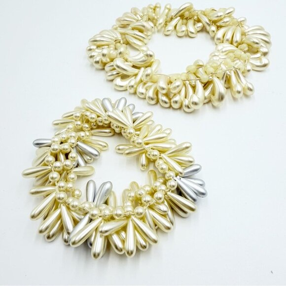 Vintage Wedding Hair Accessory Bracelet Kidney Shaped Faux Pearls Sets - Picture 2 of 10